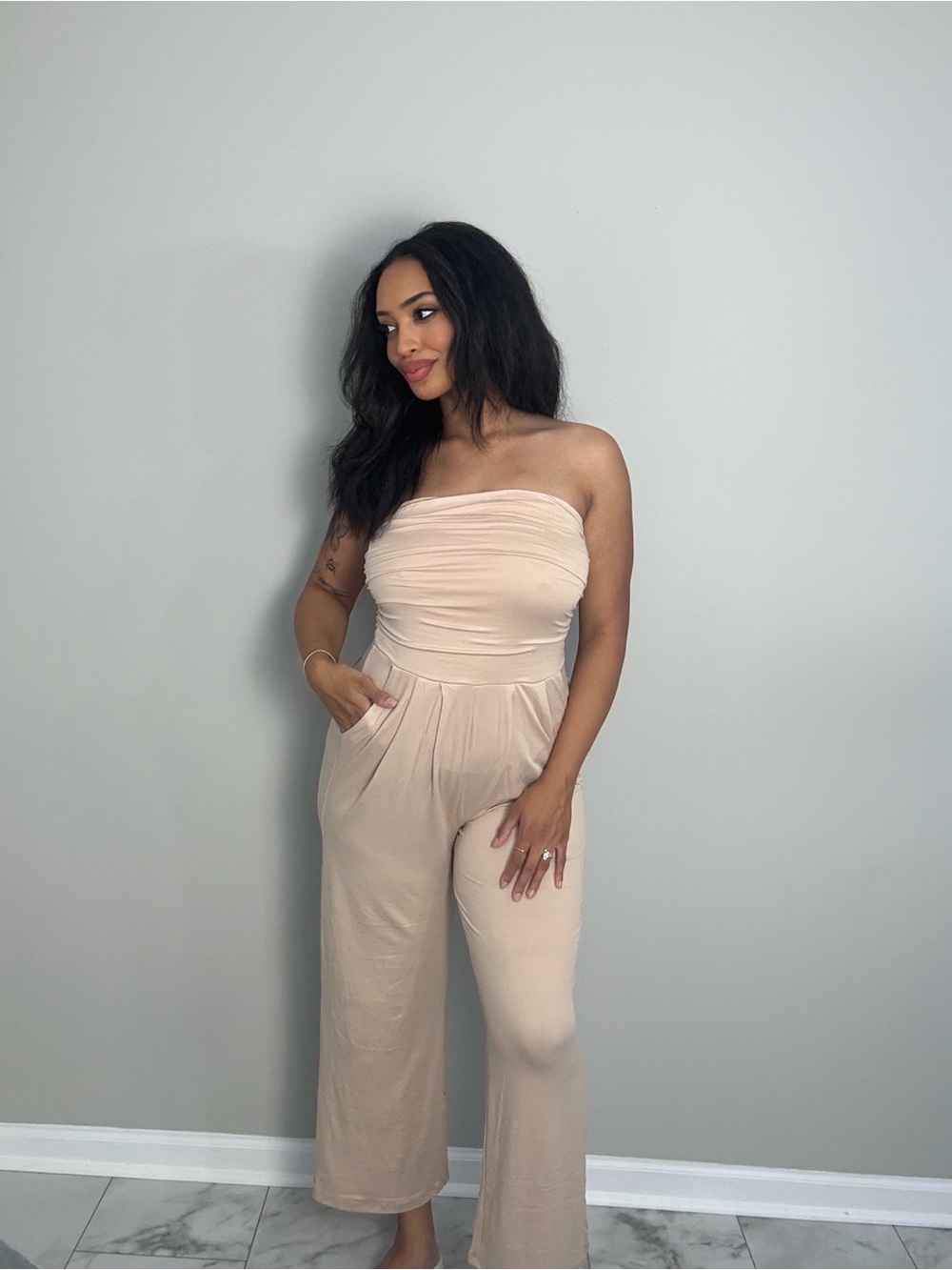 NWT Strapless Wide-Leg Jumpsuit in Nude - Picture 2 of 3
